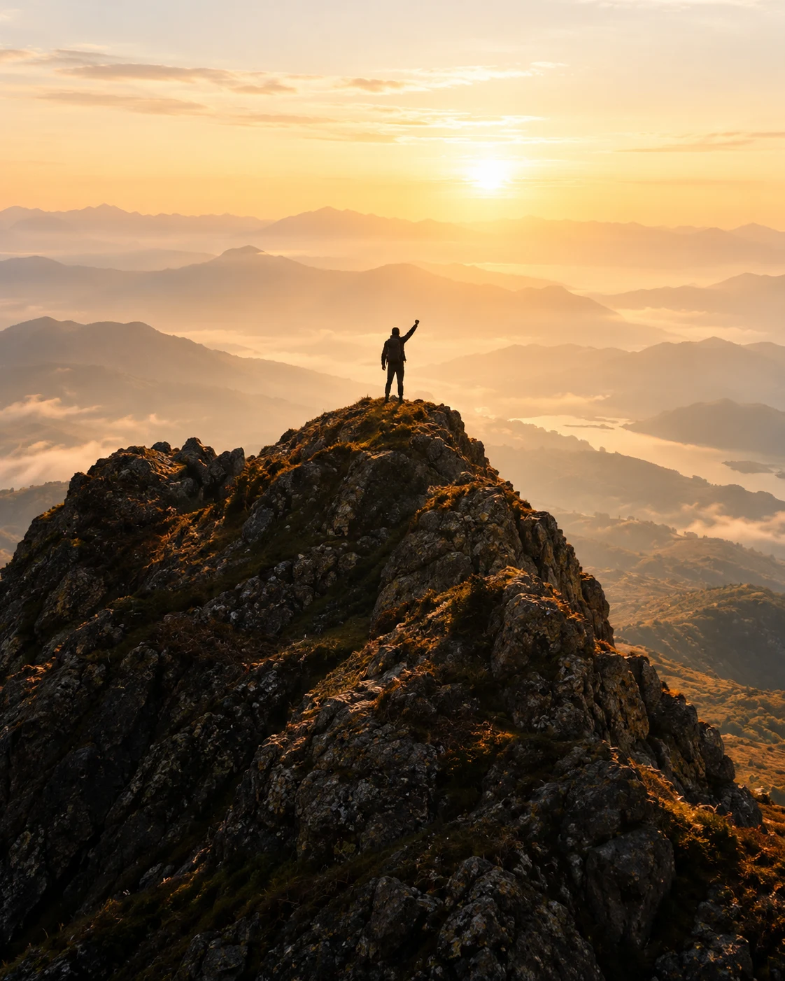 A professional standing on a mountain summit